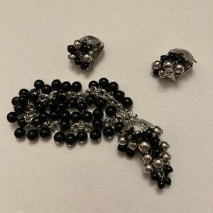 Elegant Vintage Napier  Black and Silver Beaded Jewelry Set